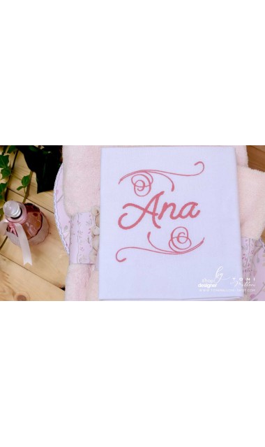 Trusou botez cu ursuleti roz si broderie personalizata Teddy Bear Pink 18